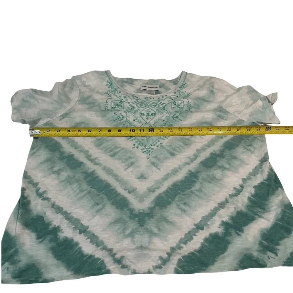 Alfred Dunner Top Womens XL Green Tie Dye‎ Embroidered Studded Slub